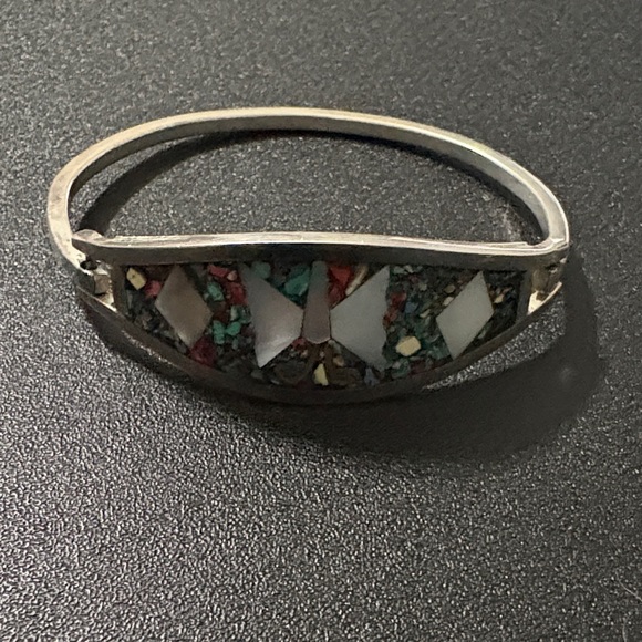 Silver and Multicolor Inlay Bangle - Picture 5 of 7